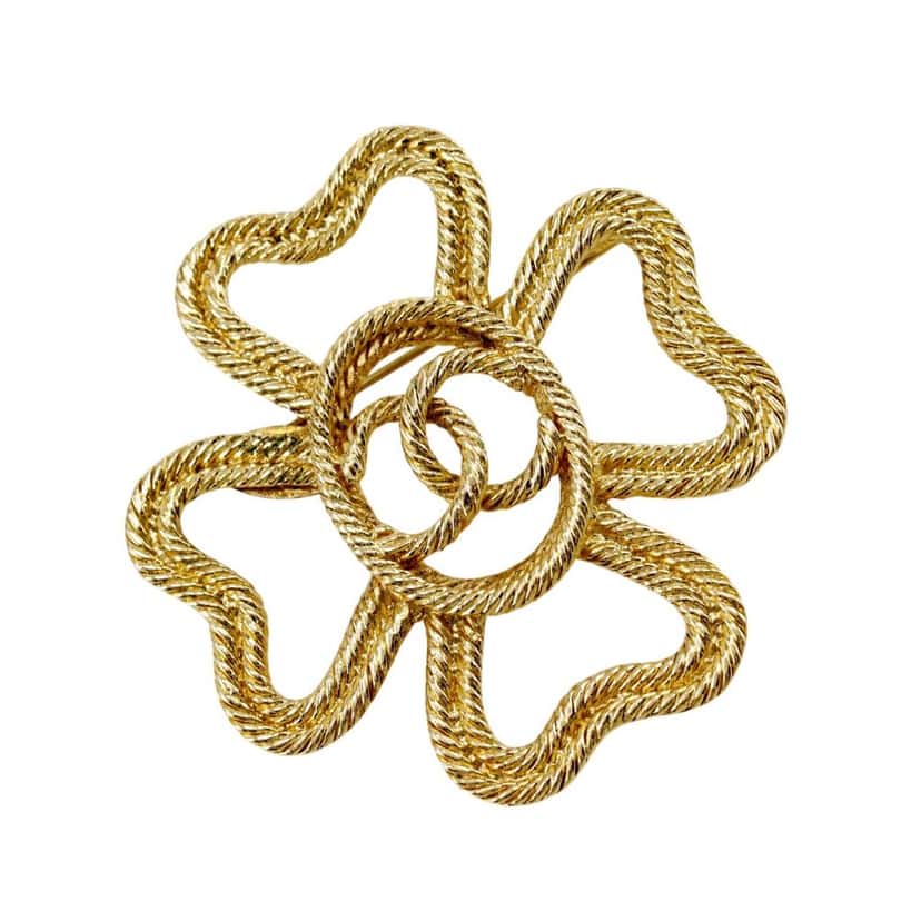 Chanel CC Gold Plated Clover Rope Brooch Gold Metal Very good condition - Front View