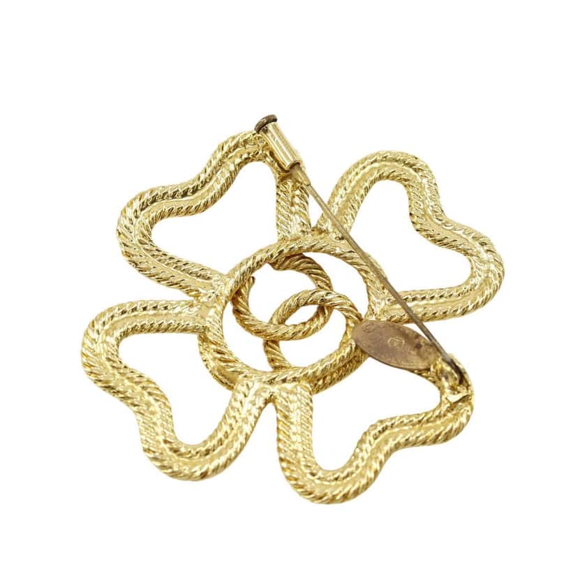 Chanel CC Gold Plated Clover Rope Brooch Gold Metal Very good condition - Back View