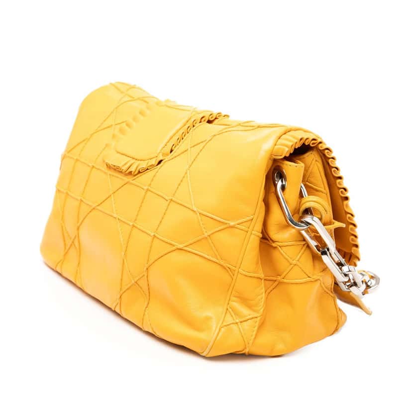 Dior Lambskin Cannage New Lock Ruffle Flap Yellow Leather Very good condition - Back View