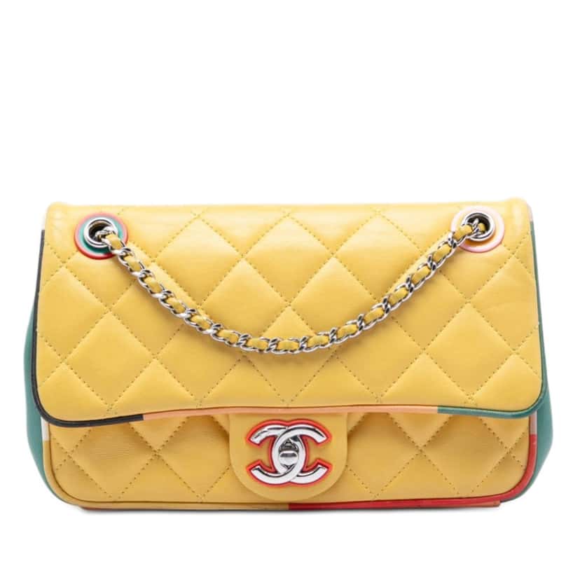 Chanel Small Quilted Lambskin Cuba Color Flap Yellow Leather Very good condition - Front View