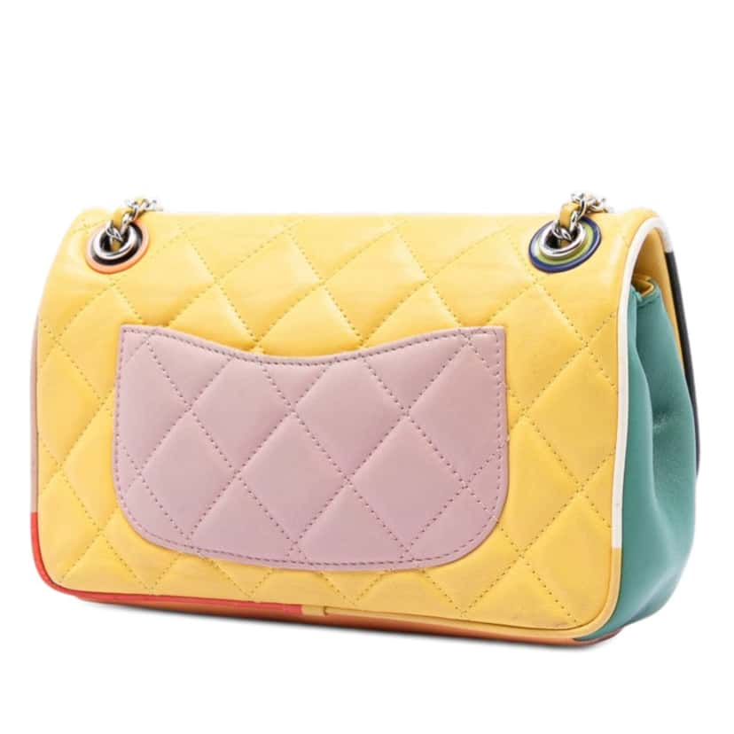 Chanel Small Quilted Lambskin Cuba Color Flap Yellow Leather Very good condition - Back View