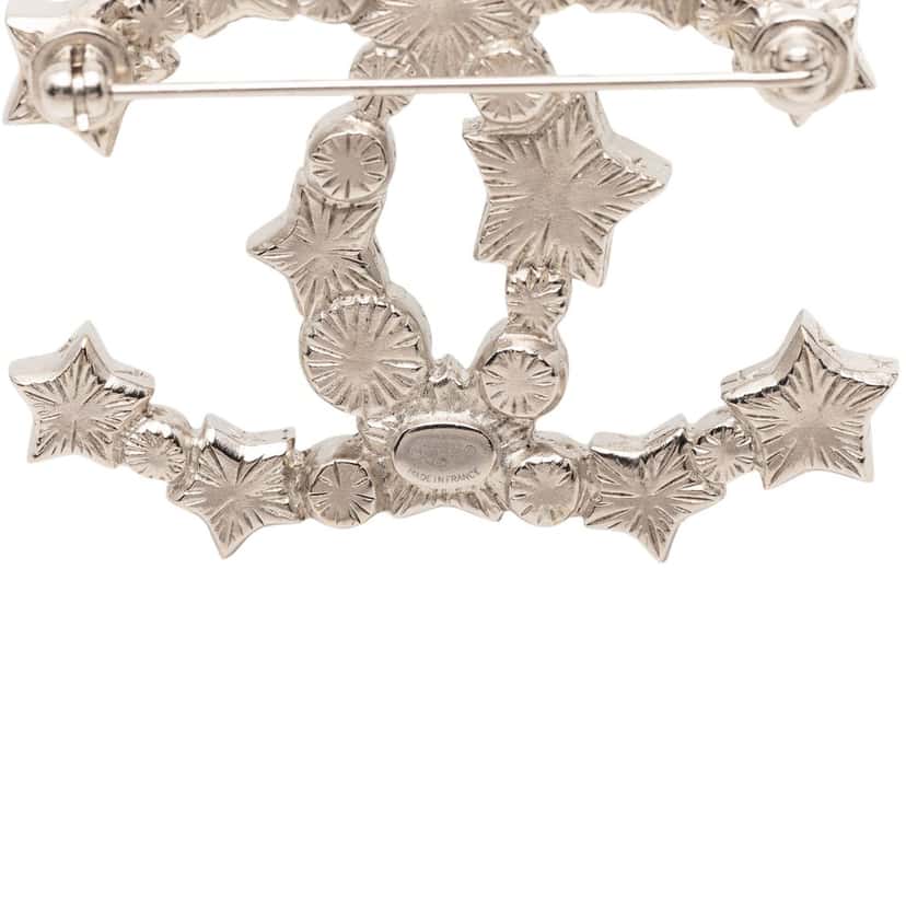 Chanel CC Silver Plated Resin and Faux Pearl Star Brooch Silver Metal Very good condition - Inside View