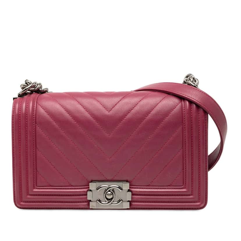 Chanel Old Medium Chevron Lambskin Boy Flap Pink Leather Very good condition - Front View