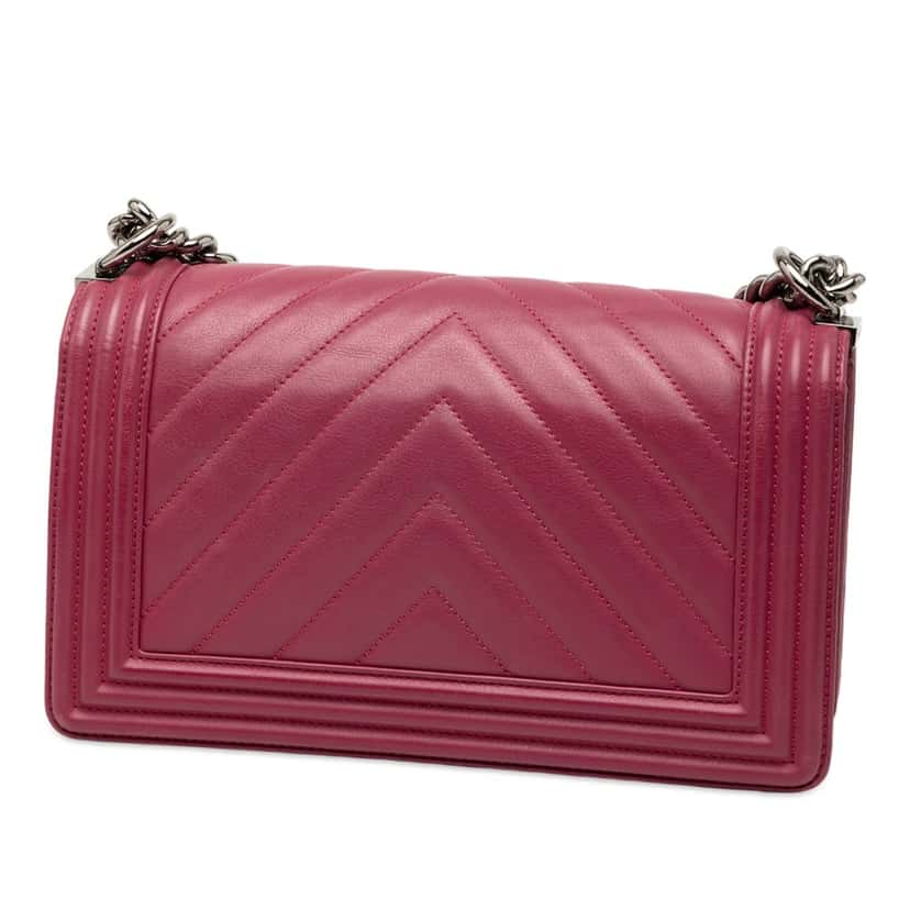 Chanel Old Medium Chevron Lambskin Boy Flap Pink Leather Very good condition - Back View