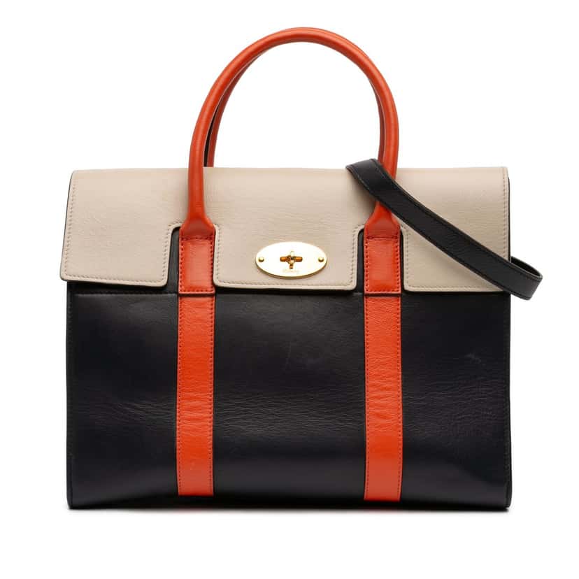 Mulberry Tricolor Smooth Calfskin Bayswater Satchel Black Leather Very good condition - Front View