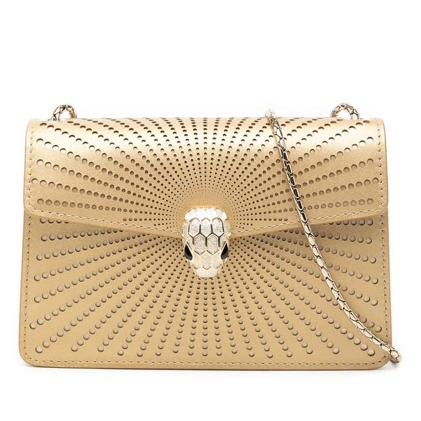 Bvlgari Mini Laser Cut Calfskin Serpenti Forever Diamond Blast Sunshine Crossbody Gold Leather Very good condition - Front View