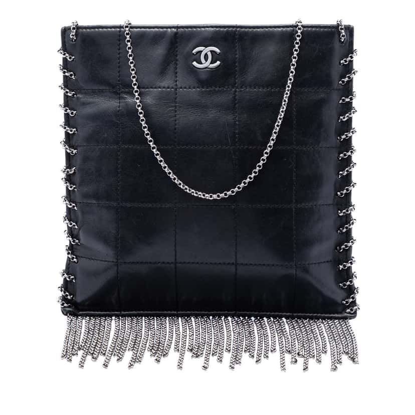 Chanel CC Choco Bar Lambskin Chain Fringe Crossbody Black Leather Very good condition - Front View
