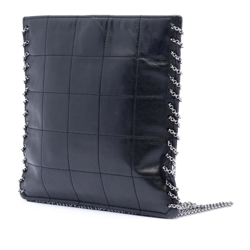 Chanel CC Choco Bar Lambskin Chain Fringe Crossbody Black Leather Very good condition - Back View