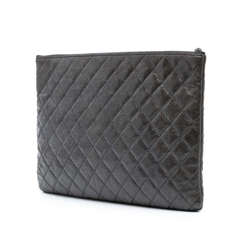 Chanel Large Crinkled Patent O Case Clutch Other Leather Very good condition - Back View