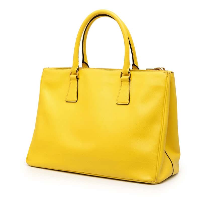 Prada Medium Saffiano Lux Galleria Double Zip Satchel Yellow Leather Very good condition - Back View