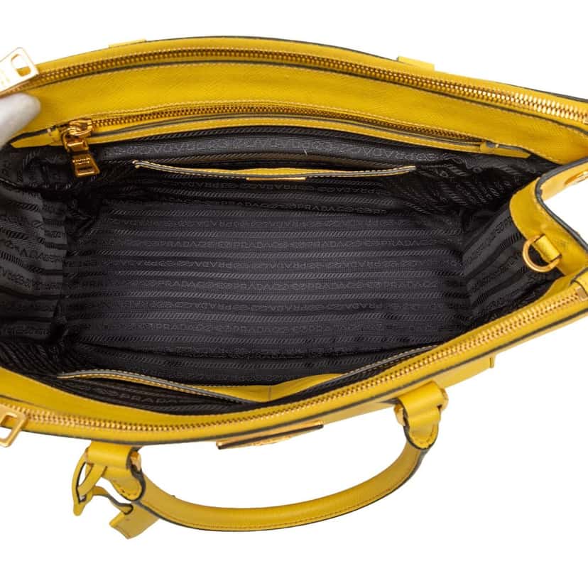 Prada Medium Saffiano Lux Galleria Double Zip Satchel Yellow Leather Very good condition - Model View