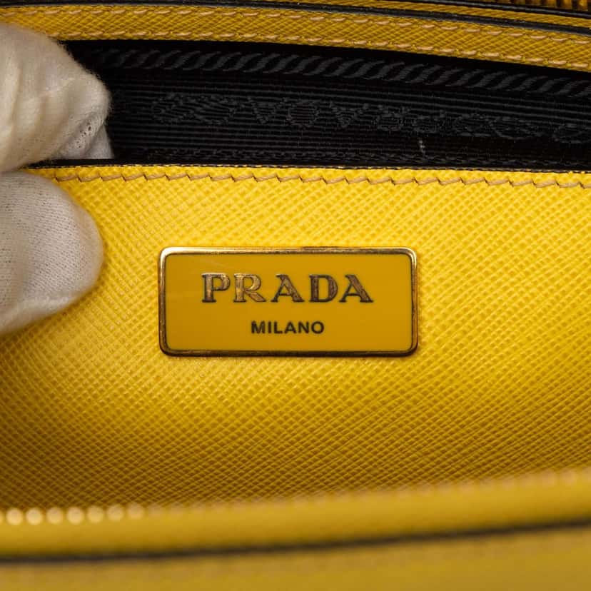 Prada Medium Saffiano Lux Galleria Double Zip Satchel Yellow Leather Very good condition - Box View