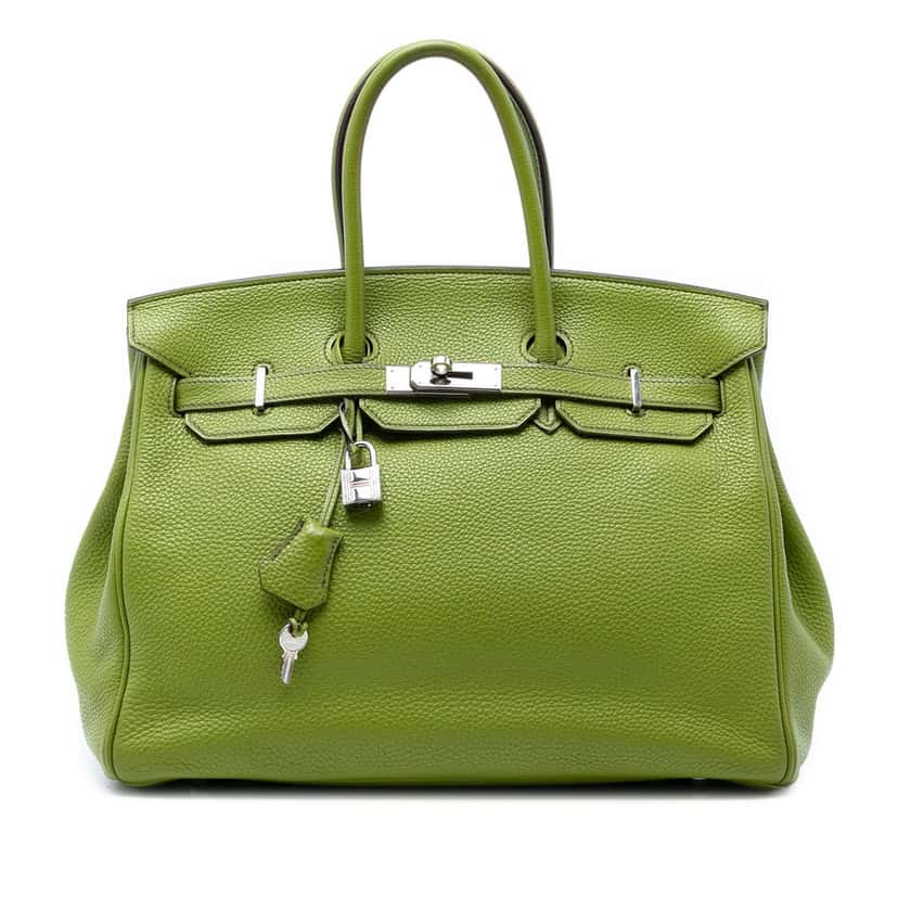 Hermès Clemence Birkin Retourne 35 Green Leather Very good condition - Front View