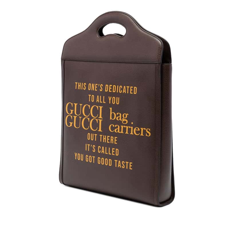 Gucci 100th Anniversary Textured Calfskin Logo Convertible Tote Brown Leather Very good condition - Back View