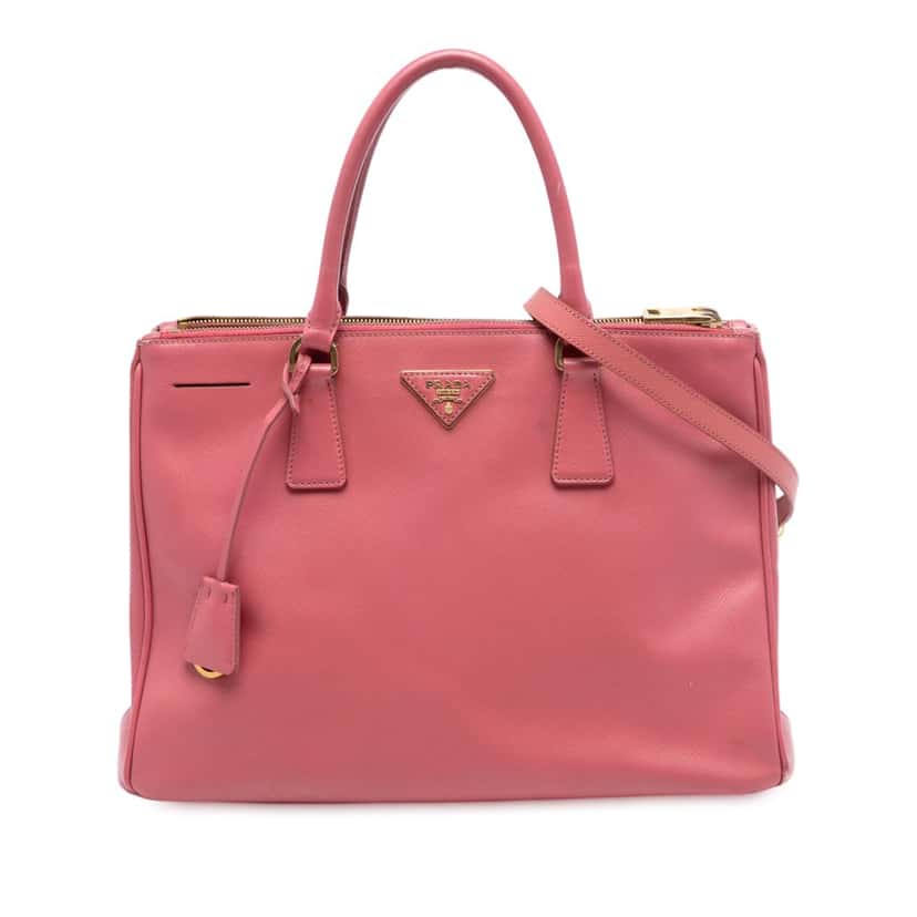 Prada Medium Saffiano Lux Galleria Double Zip Satchel Pink Leather Very good condition - Front View