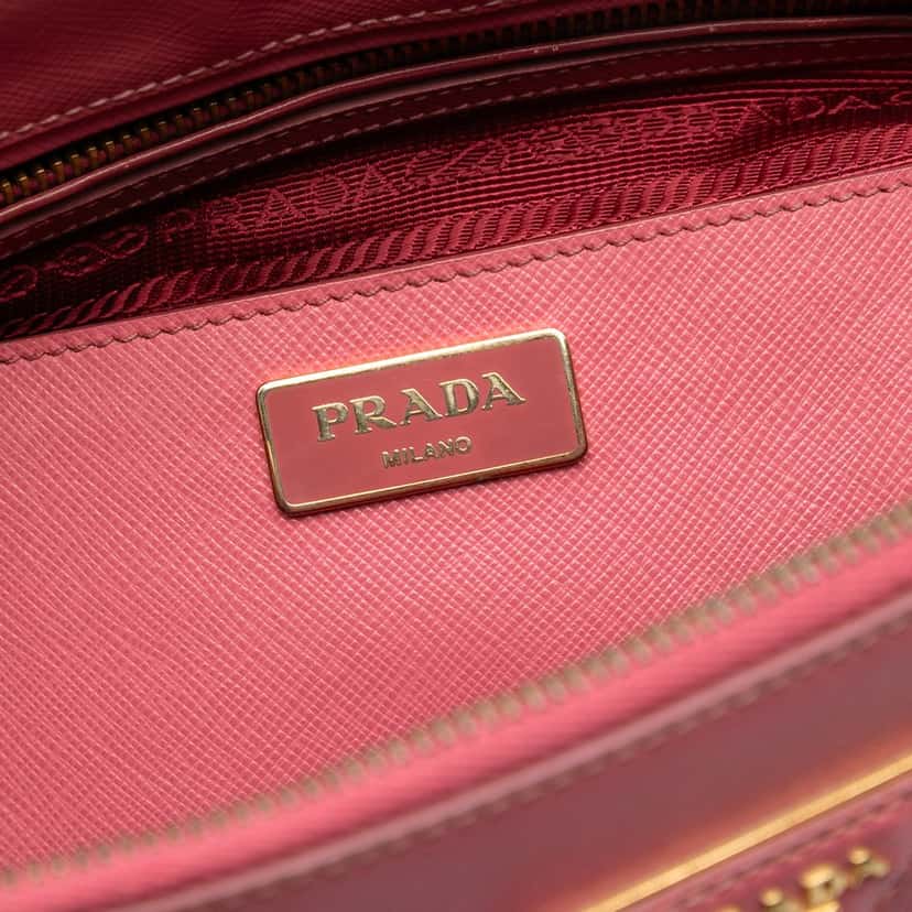 Prada Medium Saffiano Lux Galleria Double Zip Satchel Pink Leather Very good condition - Box View