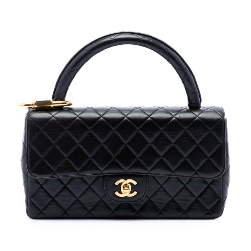 Chanel Medium Lambskin Kelly Parent Top Handle Bag Black Leather Very good condition - Front View