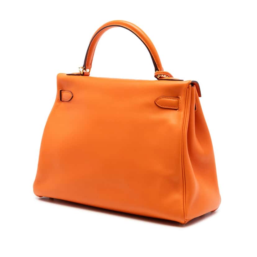 Hermès Gulliver Kelly Retourne 32 Orange Leather Very good condition - Back View