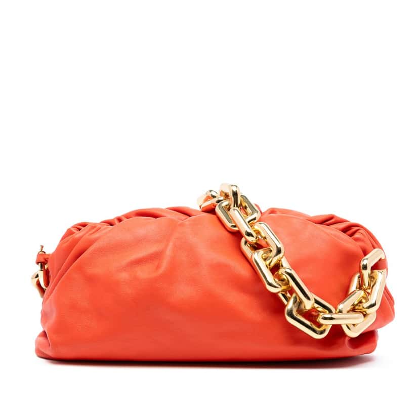 Bottega Veneta Lambskin Chain Pouch Orange Leather Very good condition - Front View