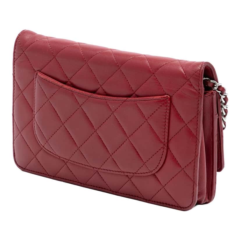 Chanel CC Quilted Lambskin Wallet on Chain Red Leather Very good condition - Back View
