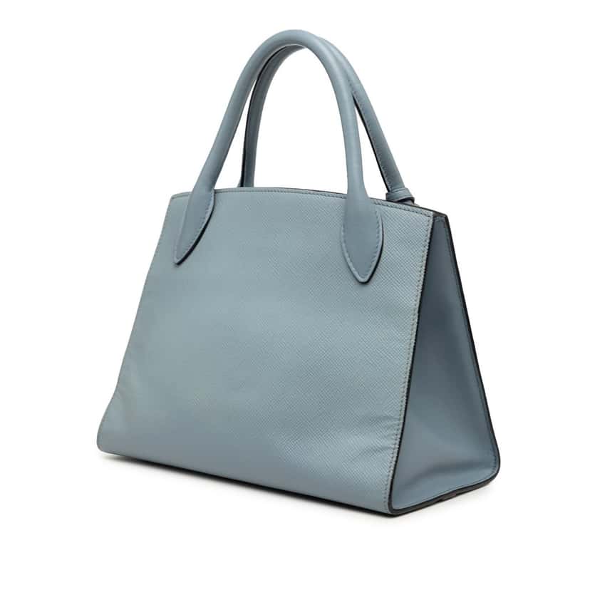 Prada Small Saffiano Cuir Monochrome Top Handle Tote Blue Leather Very good condition - Back View