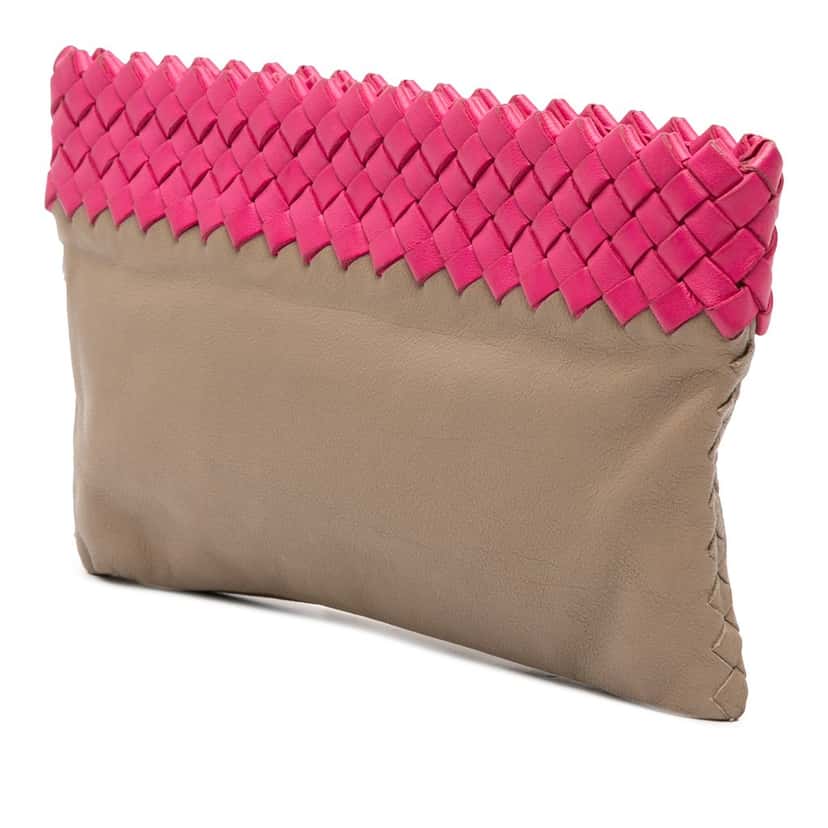 Bottega Veneta Intrecciato Trimmed Bicolor Nappa Clutch Beige Leather Very good condition - Back View