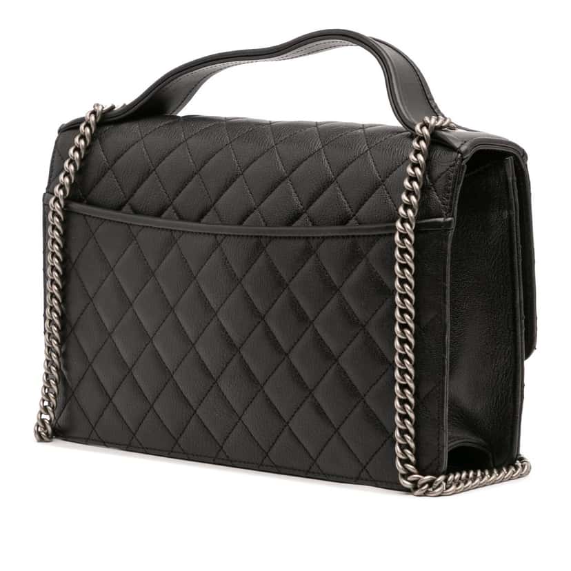 Chanel Medium Quilted Goatskin CC University Flap Black Leather Very good condition - Back View