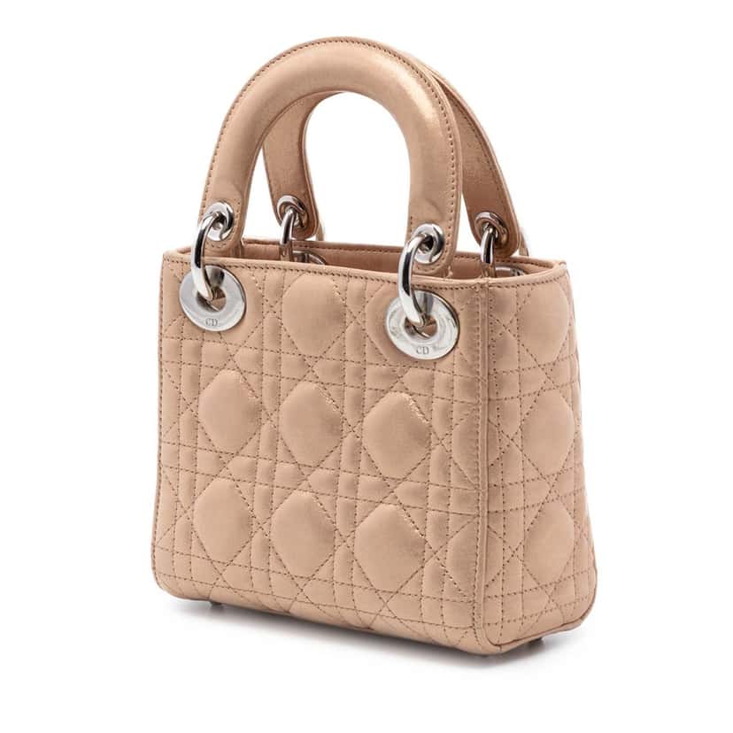 Dior Mini Iridescent Lambskin Cannage Lady Dior Beige Leather Very good condition - Back View