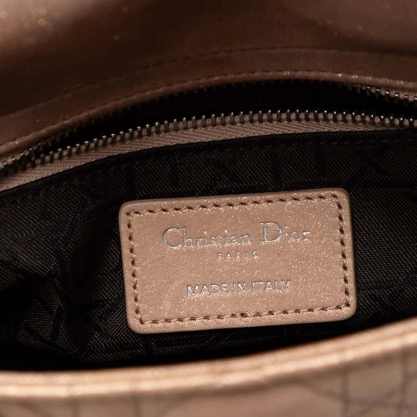 Dior Mini Iridescent Lambskin Cannage Lady Dior Beige Leather Very good condition - Box View