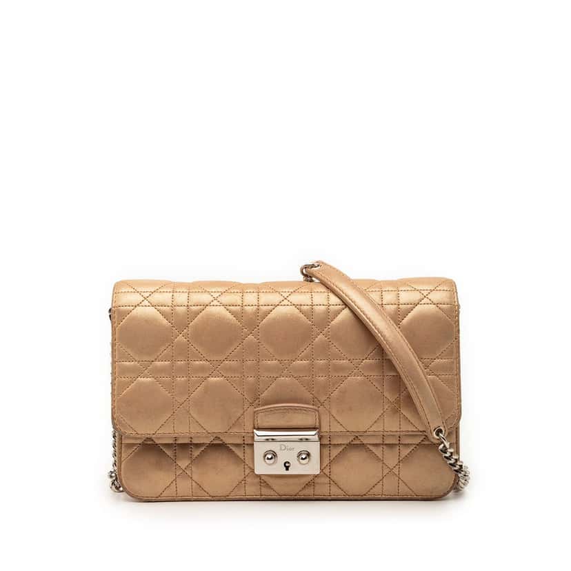 Dior Metallic Lambskin Cannage Miss Dior Promenade Crossbody Gold Leather Very good condition - Front View