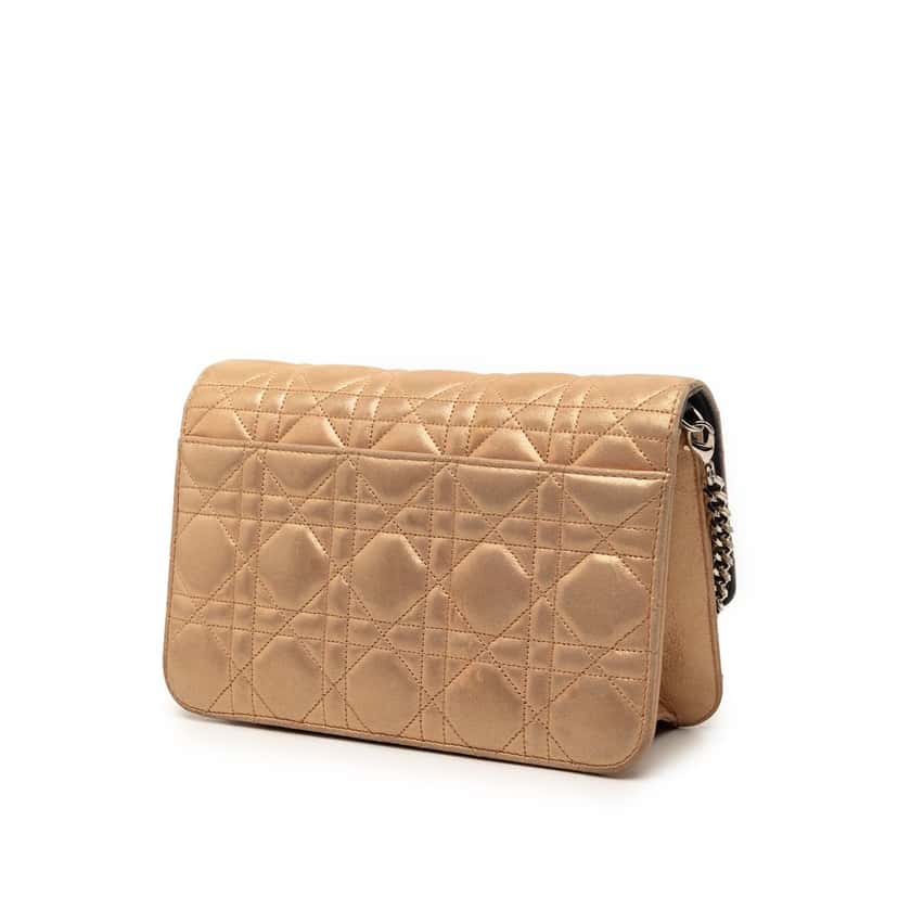 Dior Metallic Lambskin Cannage Miss Dior Promenade Crossbody Gold Leather Very good condition - Back View