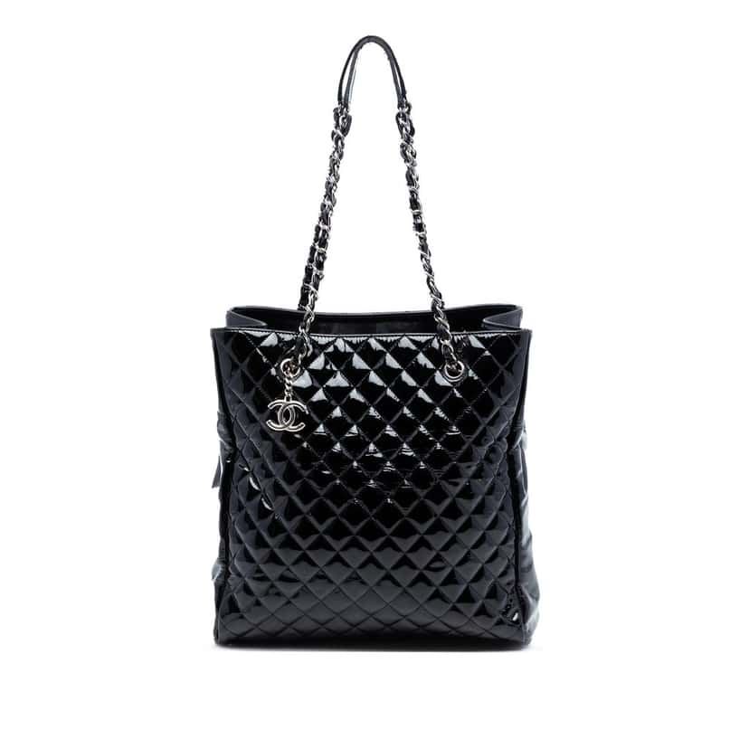 Chanel CC Quilted Patent North South Tote Black Leather Very good condition - Front View
