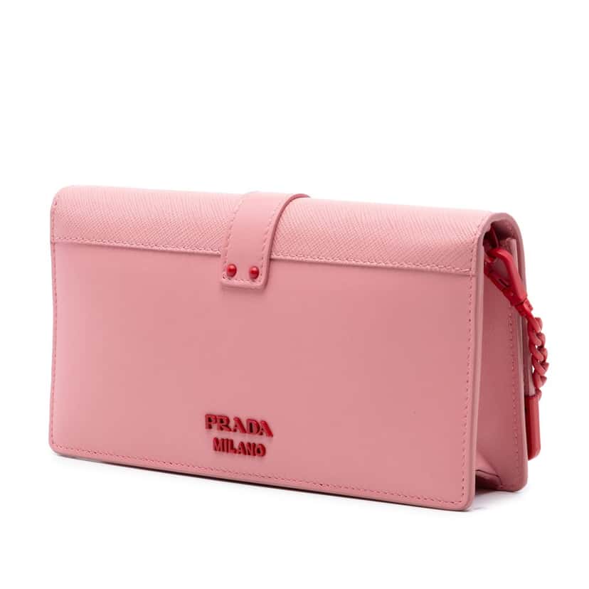 Prada Saffiano Trimmed City Calf Cahier Heart and Flower Wallet on Chain Pink Leather Very good condition - Back View