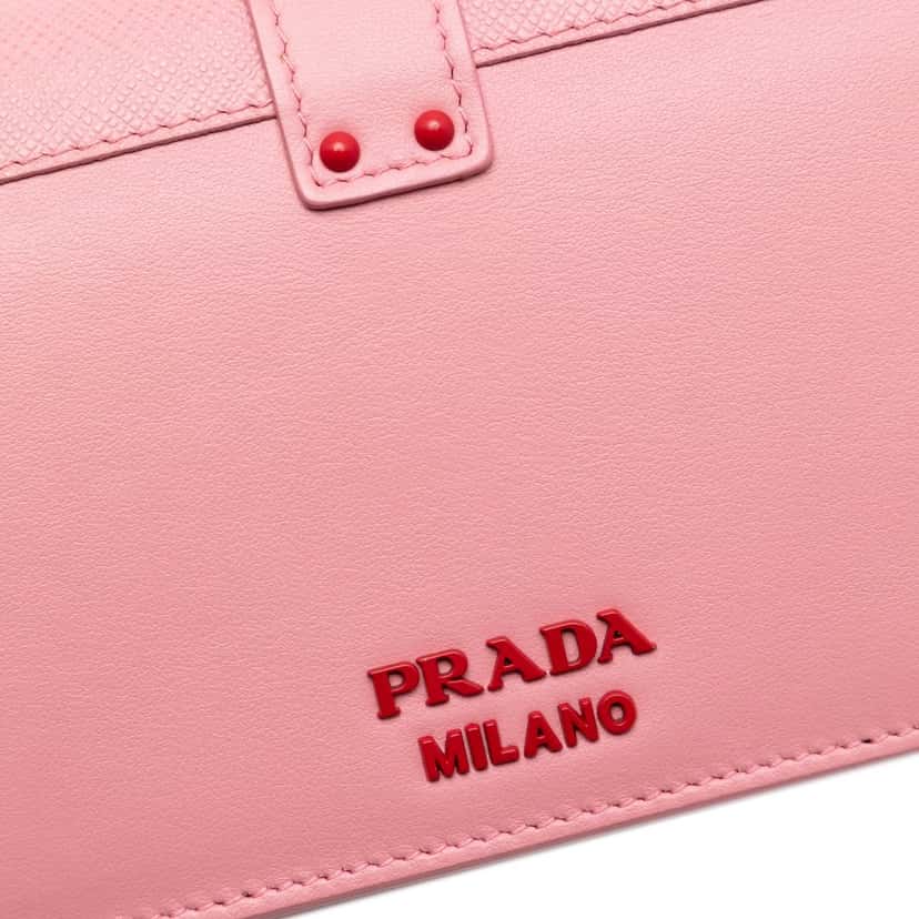 Prada Saffiano Trimmed City Calf Cahier Heart and Flower Wallet on Chain Pink Leather Very good condition - Box View