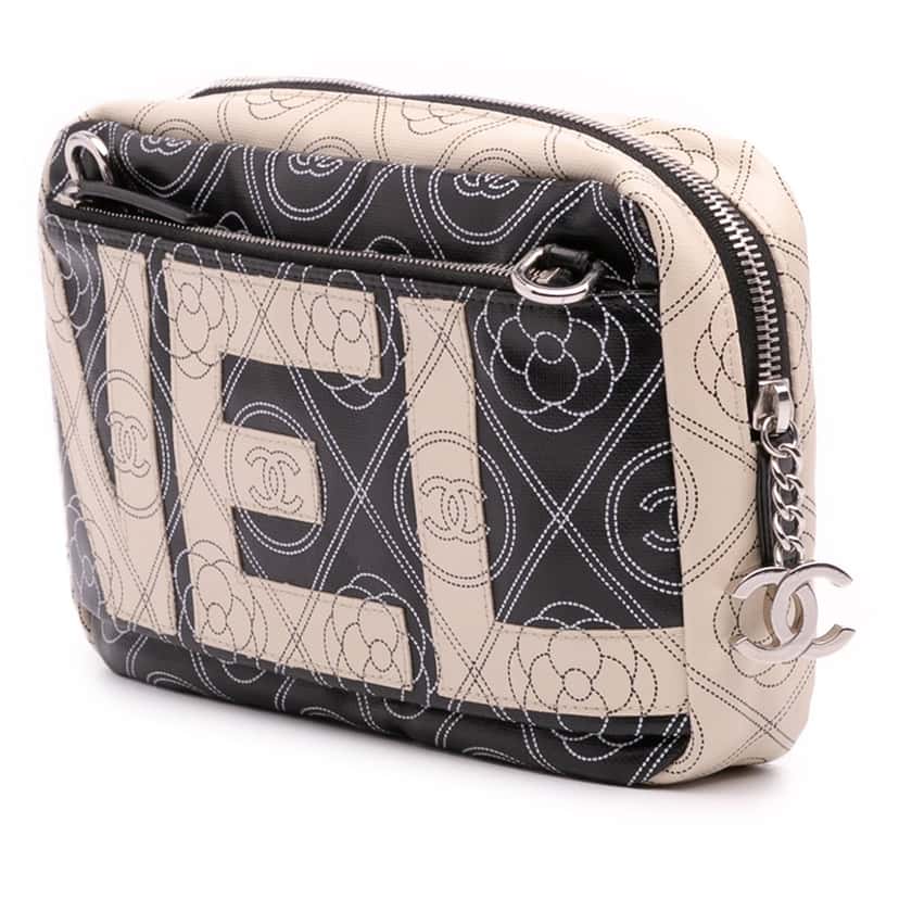 Chanel Coated Canvas Camellia Logo Camera Bag Black Very good condition - Back View