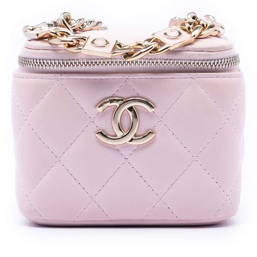 Chanel Mini CC Quilted Lambskin Enamel Coco Vanity Case With Chain Pink Leather Very good condition - Front View
