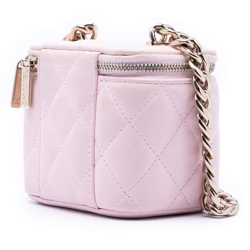 Chanel Mini CC Quilted Lambskin Enamel Coco Vanity Case With Chain Pink Leather Very good condition - Back View