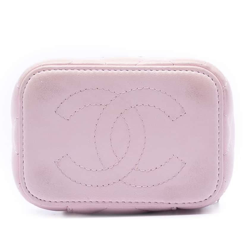 Chanel Mini CC Quilted Lambskin Enamel Coco Vanity Case With Chain Pink Leather Very good condition - Inside View