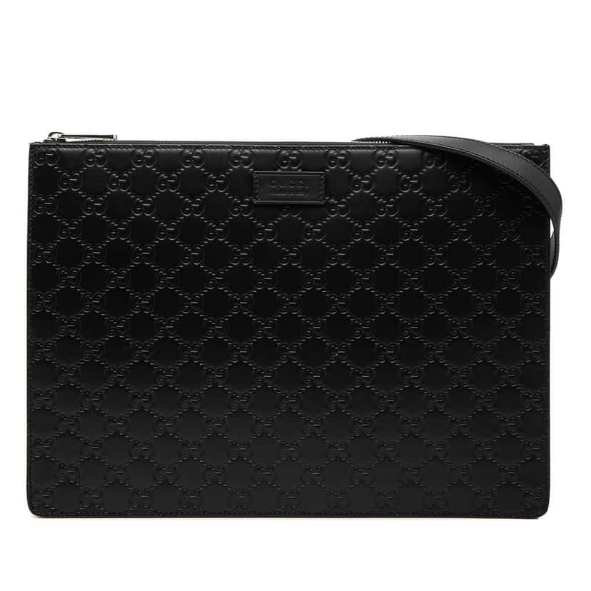 Gucci Guccissima Zip Messenger Bag Black Leather Very good condition - Front View