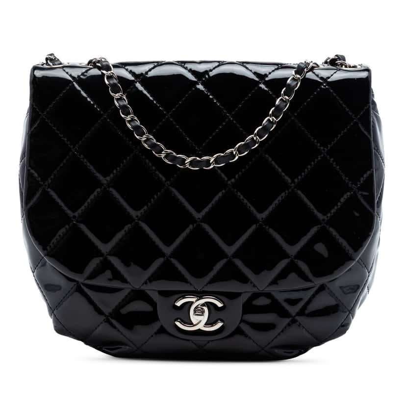 Chanel Medium Quilted Patent Bubble CC Flap Black Leather Very good condition - Front View
