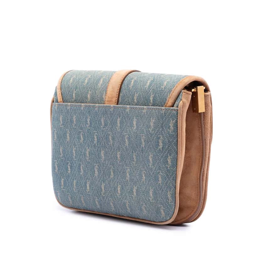 Saint Laurent Suede Trimmed Denim Monogram Allover Crossbody Blue Very good condition - Back View