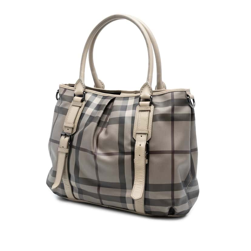 Burberry Smoke Check Coated Canvas Northfield Satchel Beige Very good condition - Back View