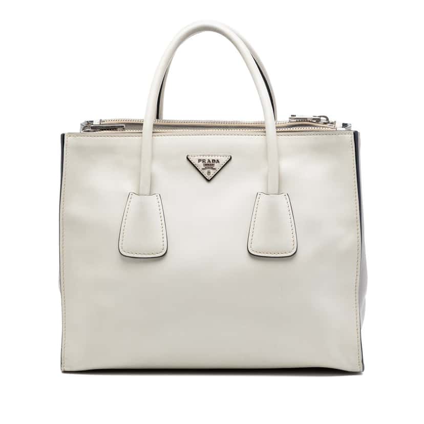 Prada Glace Calf Twin Pocket Double Handle Satchel White Leather Very good condition - Front View
