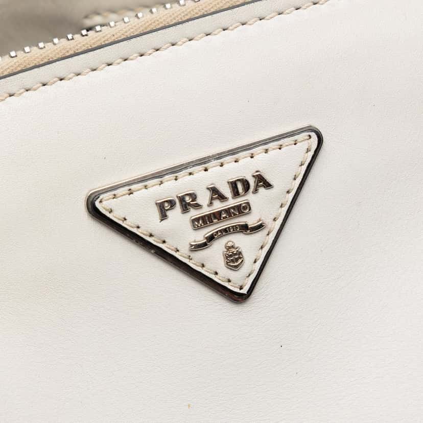 Prada Glace Calf Twin Pocket Double Handle Satchel White Leather Very good condition - Box View