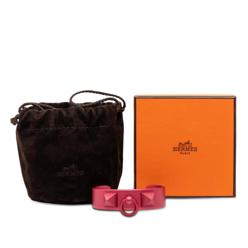 Hermès Aluminum Collier de Chien Medor Sunset Bracelet T2 Pink Metal Very good condition - Box View