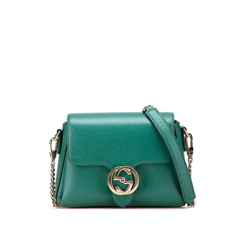 Gucci Small Dollar Calfskin Interlocking G Crossbody Green Leather Very good condition - Front View