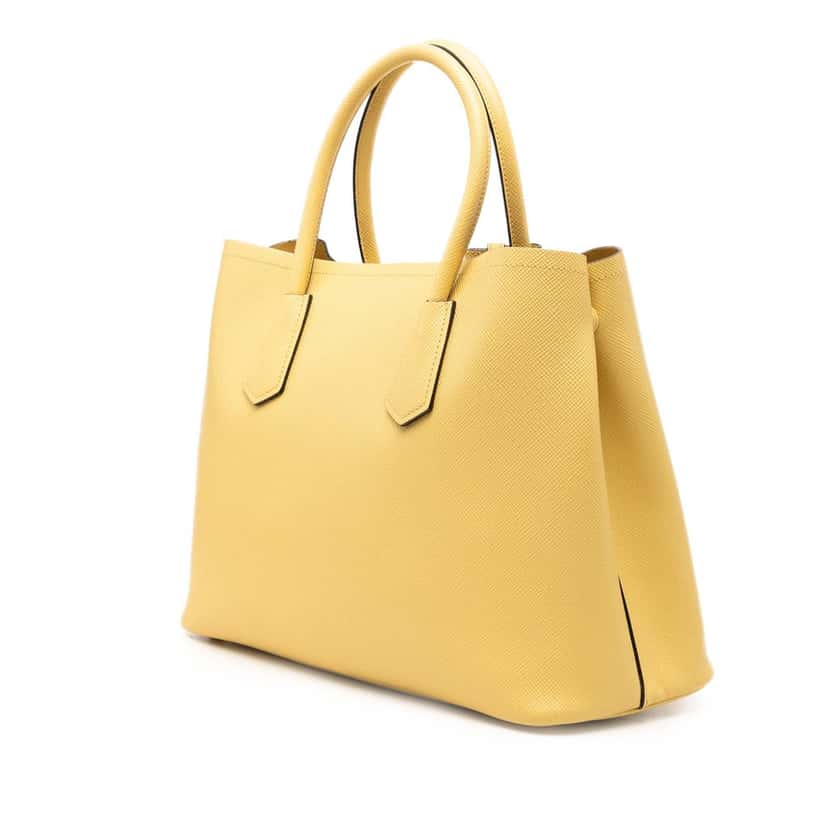 Prada Medium Saffiano Cuir Double Satchel Yellow Leather Very good condition - Back View