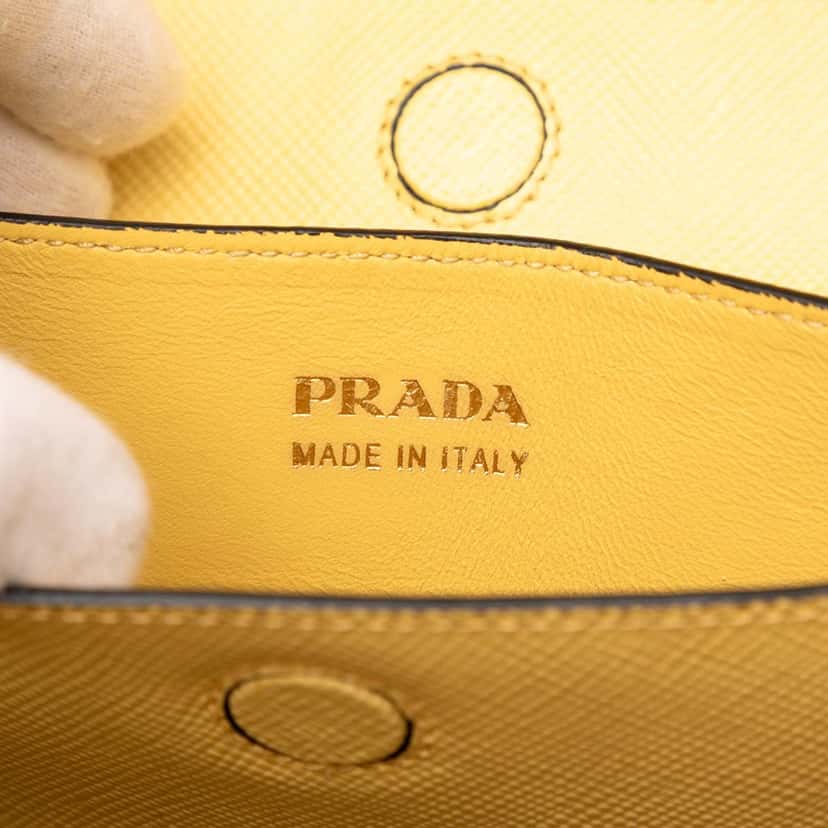 Prada Medium Saffiano Cuir Double Satchel Yellow Leather Very good condition - Box View