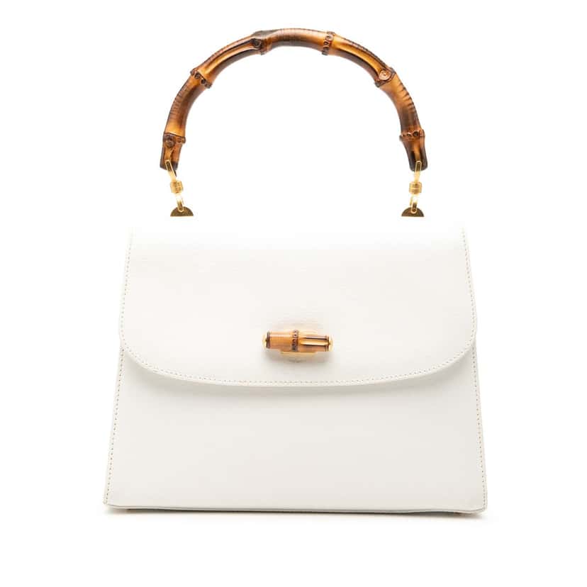 Gucci Calfskin Bamboo Top Handle Bag White Leather Very good condition - Front View