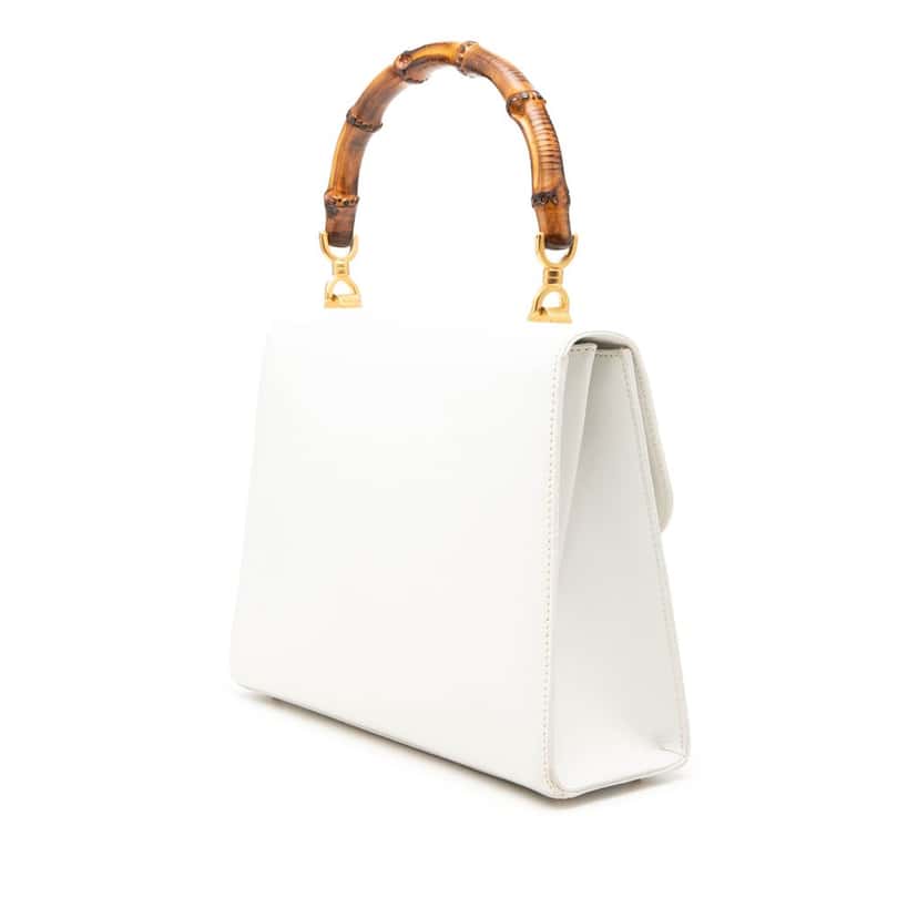 Gucci Calfskin Bamboo Top Handle Bag White Leather Very good condition - Back View
